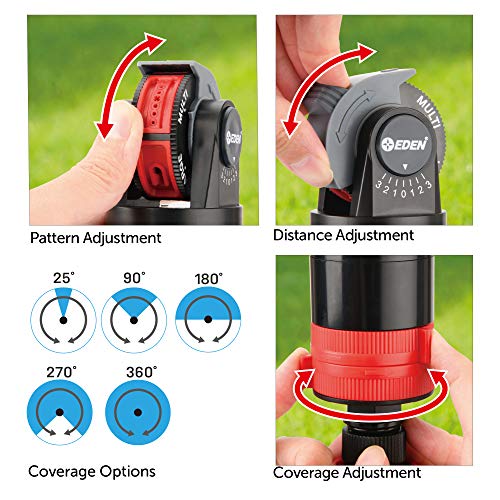 Eden 94124 Multi Pattern Turbo Gear Drive Sprinkler Plus One-Direction Misting System, with Quick Connect Set, 5-360 Degree Coverage - style: On Sled Base