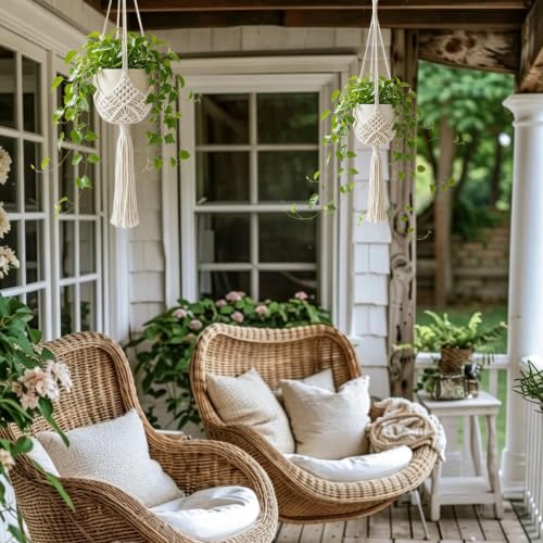COPIS Macrame Plant Hangers Indoor, 2 Pack 35" Hanging Planters with Hooks