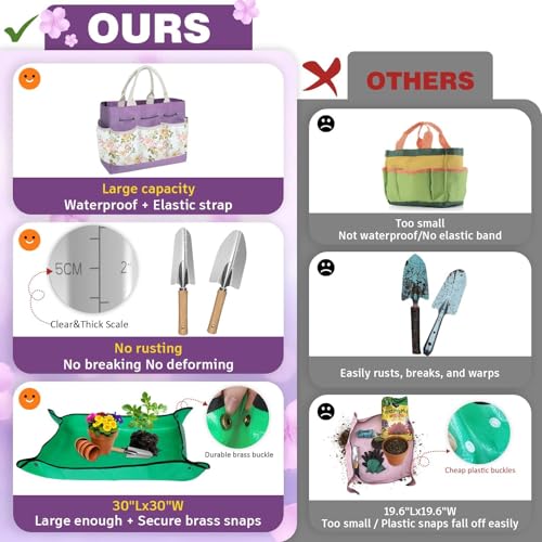 22Pcs Gardening Tools Set for Women Heavy Duty Garden Hand Tool Kit,Birthday Gifts for Mom Wife Grandma Beginner Gardening Accessories with Large Tote Bag/Shovel/Repotting Mat/Plant Labels/Gloves - color: Purple