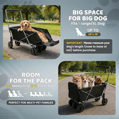 REDCAMP Folding Dog Wagon with Canopy, 150lbs Dog Stroller with 6 Wheels - color: Inky + Canopy, size: 150 Pound