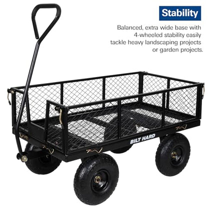 BILT HARD Heavy Duty 880 Lbs Capacity Mesh Steel Garden Cart, 4 Cu.Ft Heavy Duty Garden Cart with 180° Rotating Handle, Removable Sides, All Terrain Wheels, Capacity Utility Steel Wagons for Yard