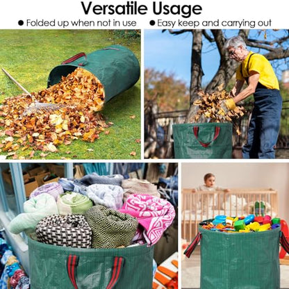 5-Pack 72 Gallon Yard Waste Bags,Reusable Collapsible Garden Leaf Bags with Plastic Ring,Standable,with Gardening Gloves,for Camping & Recycling Leaves,Lawn Debris & Grass Clippings