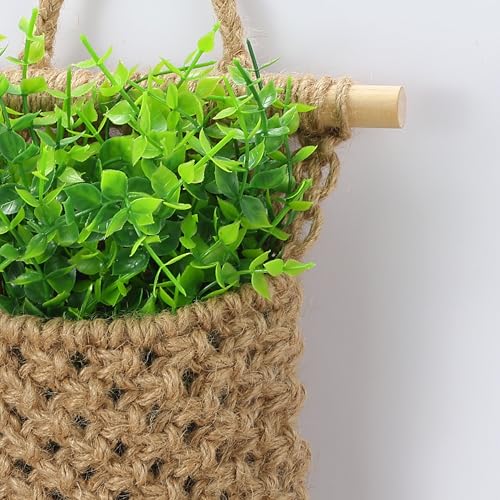 2 Packs Macrame Wall Planters with Faux Eucalyptus, Wall Decor - color: Jute