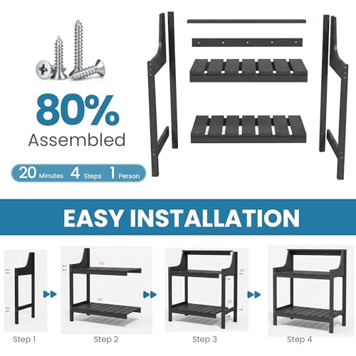 Domi 3-Tier Potting Benches for Outside, HDPE Outdoor Potting Table, Grey - color: Gray