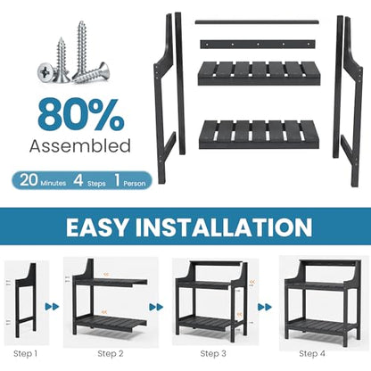 Domi 3-Tier Potting Benches for Outside, HDPE Outdoor Potting Table, Grey - color: Gray