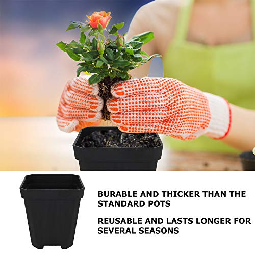 60pcs Plastic Square Nursery Pot (Black) Thick Plastic Square Flower Planting Pots with Drainage Hole for Seed Germination, Seed Starting Pots, Modern Decorative Flower Pot