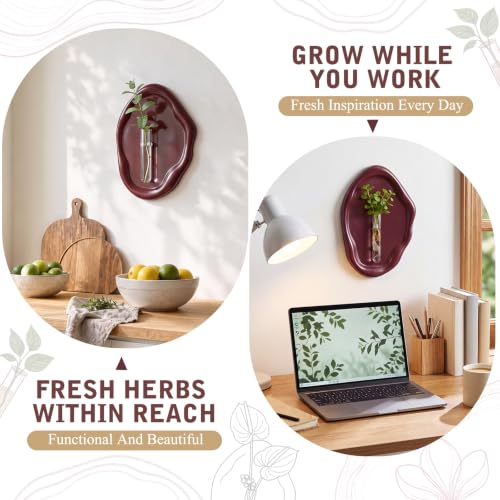 Modern Wall Mounted Resin Vase with Magnetic Glass Tube, Maroon - color: Maroon