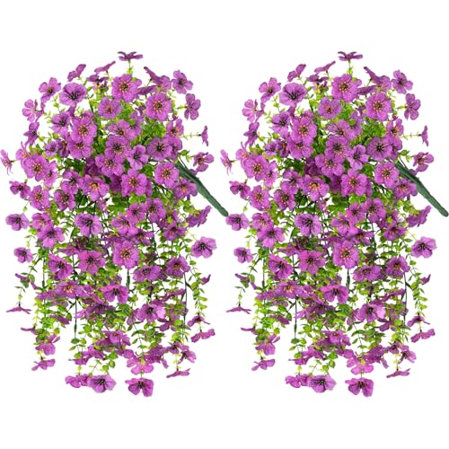 INQCMY 2 Pcs Artificial Fake Hanging Flowers for Outdoors UV Resistant - color: Purple2