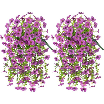 INQCMY 2 Pcs Artificial Fake Hanging Flowers for Outdoors UV Resistant - color: Purple2