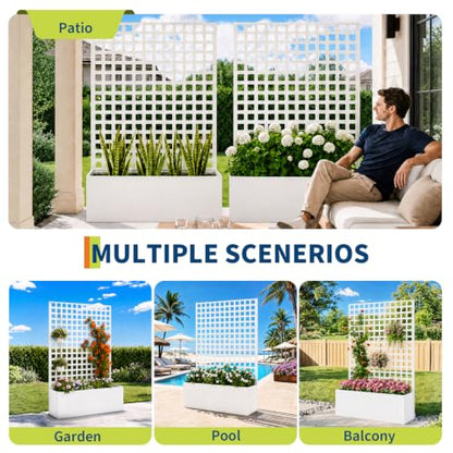 Garvee Metal Planter Box with Trellis 71"x47"x16", 15.7" Deep Planting Bed - color: Grid - White, size: no Wheel