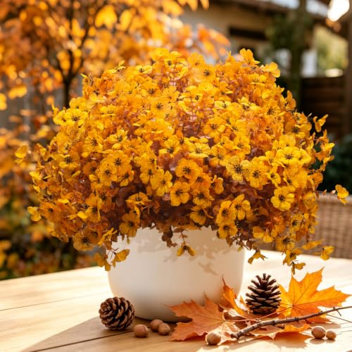 Grunyia 20 Bundles Artificial Outdoors Flowers (Fall Yellow) - color: Fall Yellow