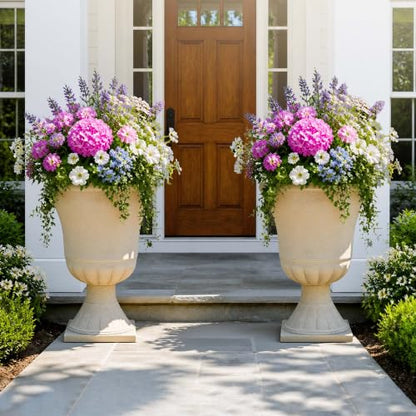 Autodaya 22"Tall Large Urn Planters for Outdoor Plants Set of 2 Flower Pots - color: 22"-antique Ivory