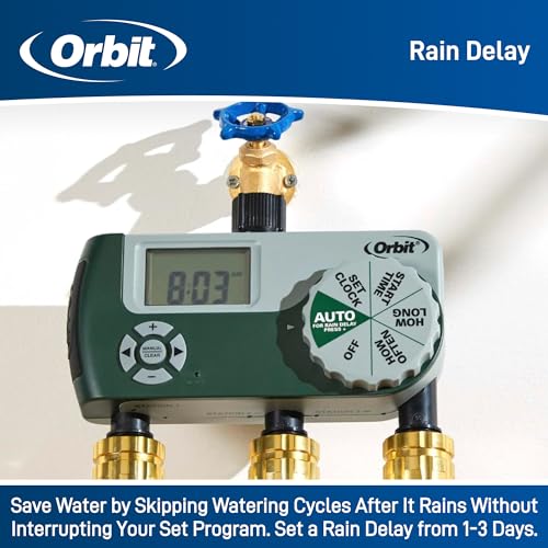 Orbit Programmable Digital Hose Watering Timer - 3 Outlet - Battery Powered - with LCD Screen - Built-in Rain Delay - Water-Resistant - 56082 (Pack of 4) - size: 3 Outlet (Pack of 4)