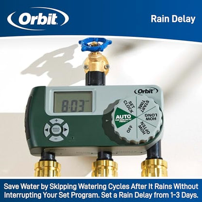 Orbit Programmable Digital Hose Watering Timer - 3 Outlet - Battery Powered - with LCD Screen - Built-in Rain Delay - Water-Resistant - 56082 (Pack of 4) - size: 3 Outlet (Pack of 4)