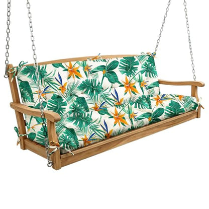 Oxford Fabric Swing Cushions with Backrest & Tie Straps for Patio Bench - color: Monstera Green