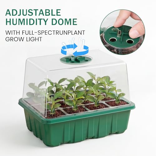 YAUNGEL Seed Starter Tray with Grow Light, 4 Pack Seed Starter Kit with Timing Controller Adjustable Brightness, Thicken Seedling Starter Trays with Humidity Domes Heightened Lids, Gift Box - color: Green, size: 4 Pack