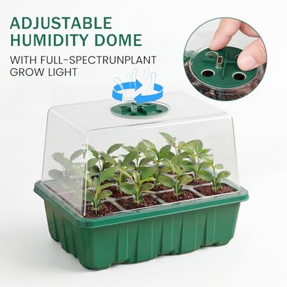 YAUNGEL Seed Starter Tray with Grow Light, 4 Pack Seed Starter Kit with Timing Controller Adjustable Brightness, Thicken Seedling Starter Trays with Humidity Domes Heightened Lids, Gift Box - color: Green, size: 4 Pack