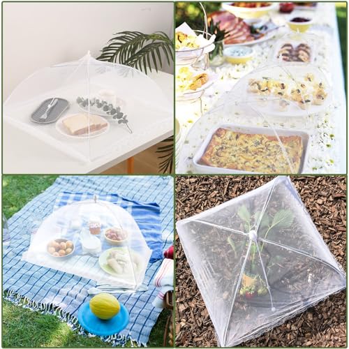 6 Pack Food Tents/Food Covers for Outdoor Mesh Screen Include 6 Standard (17"X 17") Collapsible and Reusable Mesh Food Covers for Outside, Picnic Accessories, BBQ - size: 6 PACK (6*L)