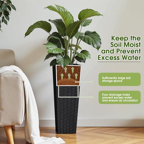 Devoko Resin 23.6'' Tall Planters, Large Taper Outdoor Planter - color: Black, size: 23.6" Set of 2
