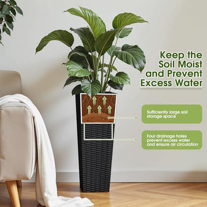 Devoko Resin 23.6'' Tall Planters, Large Taper Outdoor Planter - color: Black, size: 23.6" Set of 2