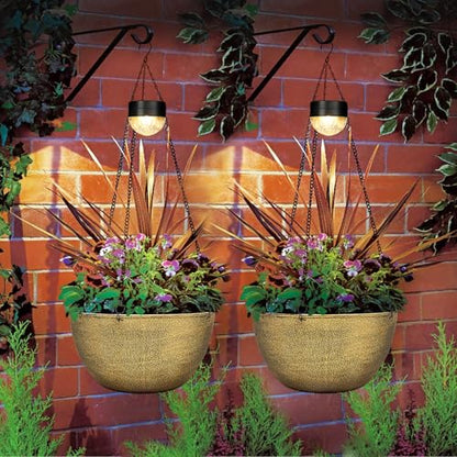 SUNNYPARK 2 Pack Solar Hanging Planters for Plants Outdoor - color: Copper