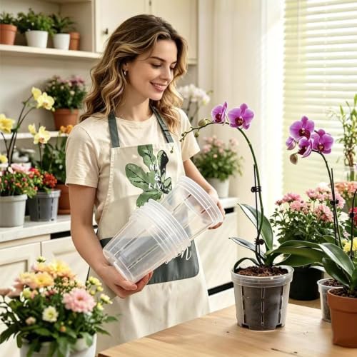 Orchid Pot with Drainage Holes, 6 Pack 4 Inch Clear Plastic Breathable Slotted Pots for Repotting-Root Control Planter-Sturdy Plastic Plant Pot for Butterfly Orchid, Hydroponics, Indoor & Outdoor - size: 4 Inch 6Pcs