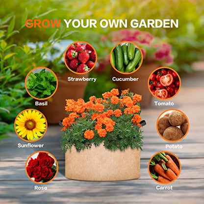 iPower Plant Grow Bag 15 Gallon 6-Pack Heavy Duty Fabric Pots, 300g Thick Nonwoven Fabric Containers Aeration with Nylon Handles, for Planting Vegetables, Fruits, Flowers, Tan 2024 Version - color: Tan, size: 15 Gallon