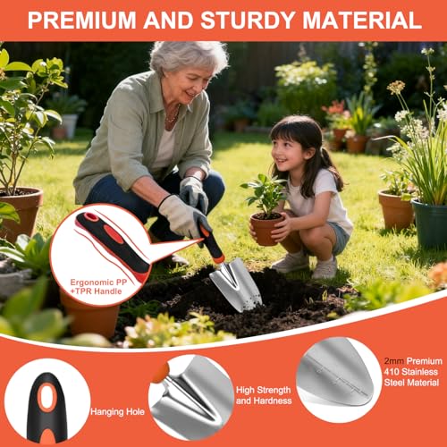 Yesker Gardening Tools 7-Piece Heavy Duty Garden Tool Set Gardening Supplies Gifts for Women Men Gardening Hand Tool Kit with Non-Slip Ergonomic Handle, Garden Bag, Pruning Shears, Black Orange - size: 7PCS Black Orange
