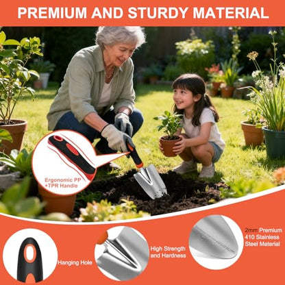 Yesker Gardening Tools 7-Piece Heavy Duty Garden Tool Set Gardening Supplies Gifts for Women Men Gardening Hand Tool Kit with Non-Slip Ergonomic Handle, Garden Bag, Pruning Shears, Black Orange - size: 7PCS Black Orange