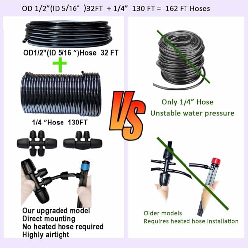 Drip Irrigation System with Water Timer Auto Watering System for Garden 5/16“ID and 1/4 Inch Pipe 162ft Adjustable Spray Kit, for Greenhouse, Garden, Lawn, and for Potted Plants - size: Kit 8a - 162 ft
