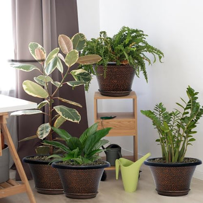 Quarut 12 Inch Pots for Plants,4 Pack Large Flower Pots with Drainage Hole - color: Diamond Pattern-brown, size: 12 inch-4 Pack