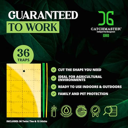 Catchmaster GRO Yellow Regular Double Sided Sticky Traps 36PK, Adhesive Bug & Fruit Fly Trap, Pest Control for Home, Farm, Garden, Hydroponics & Greenhouse, Protect Live Plants Indoor & Outdoor - size: 36 Pack - Yellow