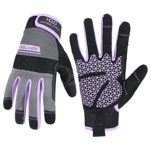Work Gloves Women, Safety Work Gloves Touchscreen Working Glove for Mechanic, Gardening - color: Purple-upgraded, size: Medium