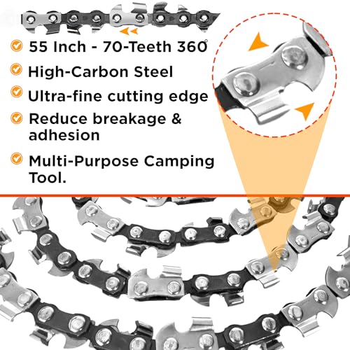 55 Inch High Limb Rope Saw with Dual Sided 70 Teeth 360° Chain – Manual Hand Saw for Tree Branch Cutting – Fast, Portable & Durable Outdoor Tree Trimming Tool Kit