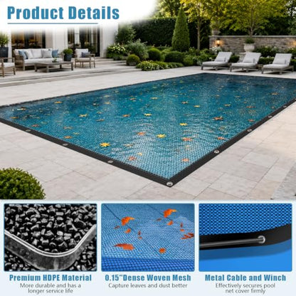 32x16FT Pool Leaf Net Cover for Inground/Above Ground Pool, Mesh Pool Cover - size: 32X16FT