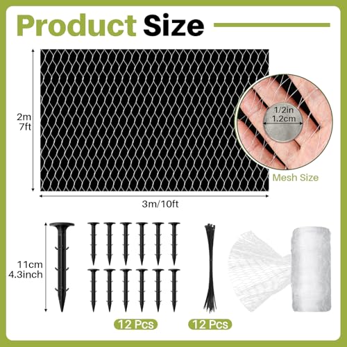 Koi Pond Netting Kit 7 x 10ft, Bird Deer Fence Netting, Durable Net Cover for Leaves, Heavy Duty Fine Mesh, Protect Fish from Birds, Cats & Predators, 12pcs Stakes & Ties Included(White) - color: White, size: 7 x 10ft