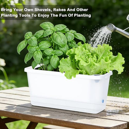Oliz Window Box Planter 4 Packs, 14 Inches Rectangle Flower Pots with Breathable Drainage Holes, Pots for Vegetables, Herbs, Flowers, Garden Windowsill Balcony (Translucent White) - color: Translucent White