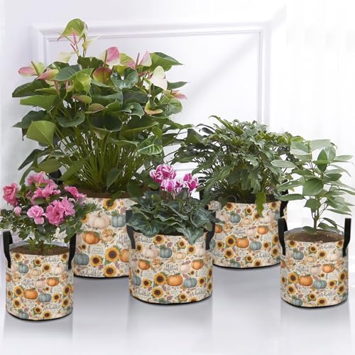 3 Gallon Grow Bags 1 Pack Plant Fabric Pots Flower Nursery Garden Vegetable Small Plant Pot 9.7 x 9.8 in Large Indoor Planter with Handles Beige Pumpkin Sunflower Autumn Classic - color: Beige Pumpkin Sunflower Autumn Classic, size: S9.7x9.8in
