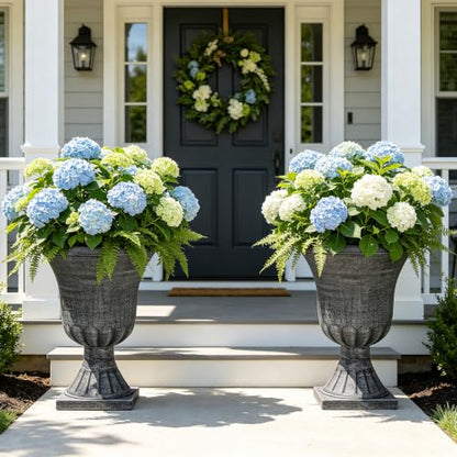 Autodaya 22" Large Pots for Plants Outdoor, Washed Black Planters Set of 2 - color: Urn Planters Black-22"