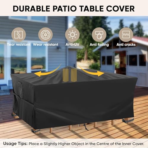 BALEINE Patio Furniture Covers Waterproof, Heavy Duty Outdoor Table Cover - color: Black, size: 138"L×86"W×32"H