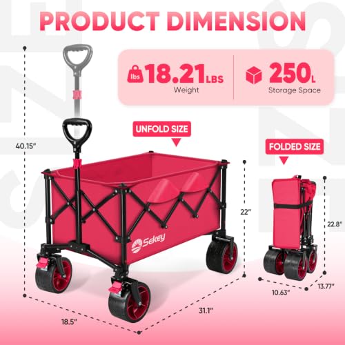 Sekey 250L Beach Wagon, 400 lb Capacity, Foldable, All-Terrain Wheels - color: Pink