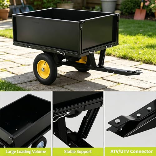 500 LBS Heavy-Duty Steel Dump Cart,Tow-Behind ATV & Lawn Tractor Utility Trailer with Removable Tailgate, 17 Cu.Ft Capacity Garden Cart for Lawn, Garden, Landscaping & Hauling, Fits ATV, UTV - size: 500lbs
