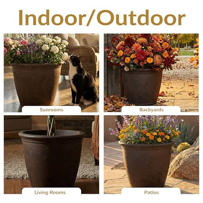 Sunnydaze Anjelica 20'' Large Plastic Planter Pot for Plants, Sable - color: Sable, size: 20 in