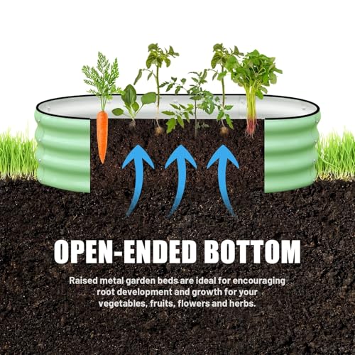 Raised Garden Bed, Metal Planter Box, Oval Shape, Outdoor Planting,Vegetable Flower Herb Planter(1 PCS of 4×2×1 ft, Green Oval) - size: 1 PCS of 4×2×1 ft