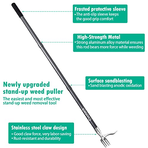 52'' Weed Puller with Long Handle Stand-up Hand Weeder Manual Weeding Tool with Stainless Steel Claw for Garden/Yard/Lawn, Weed Remove Without Bending or Kneeling