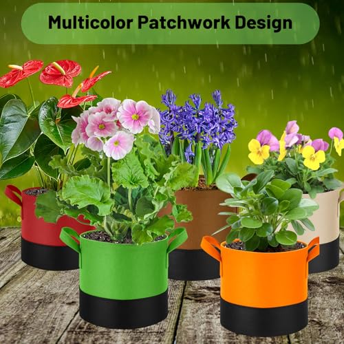 10 Gallon Fabric Grow Bags 5-Pack, 350G Heavy Duty Nonwoven Fabric Pots with Handles, Breathable Grow Planter for Vegetables Flowers Indoor Outdoor Gardening - size: 10 Gallon