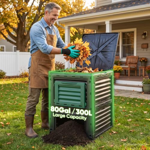 Magshion 80 Gal Garden Composer Bin from BPA Free Material, Large Compost Bin All-Season Outdoor Compost Box Easy Assembling, Lightweight, Fast Creation of Fertile Soil - size: 80 Gal