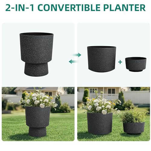 Autodaya 16.8" Urn-Style Planters Set of 2, Black Terrazzo Pedestal - color: 16.8"h-black Terrazzo