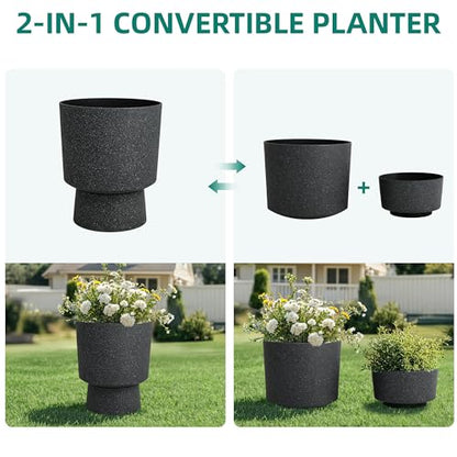 Autodaya 16.8" Urn-Style Planters Set of 2, Black Terrazzo Pedestal - color: 16.8"h-black Terrazzo