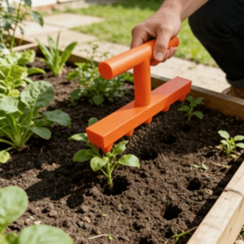 Garden Hole Punch Seeder Tool, Manual Seed Planting Dibber, Precision Soil Hole Puncher for Vegetables Flowers, Portable Handheld Sowing Tool for Garden & Pots（Orange）